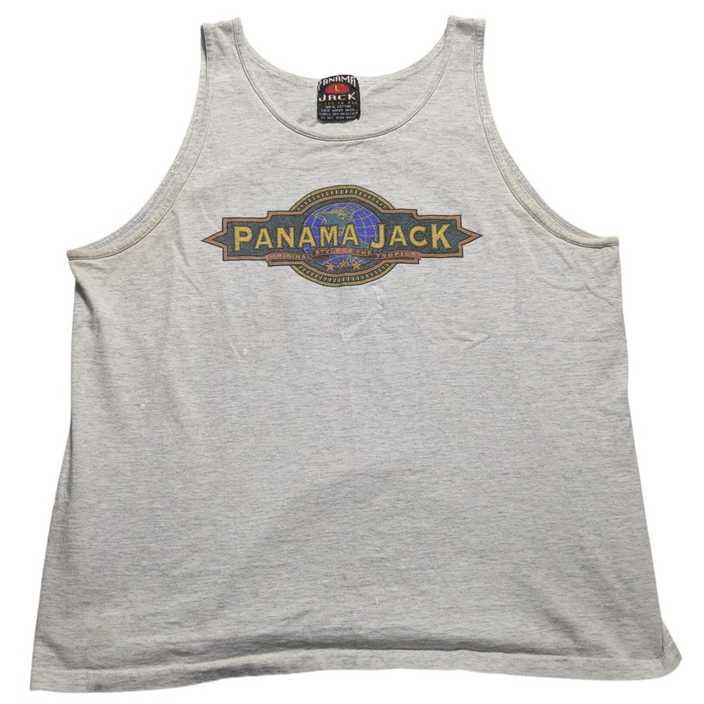 VTG 80s Panama Jack Tank Top Large Gray Made USA Original Style of the Tropics
